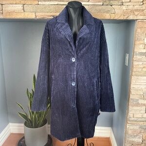 Oversized Thick Chunky Corduroy Coat Soft Wide Wale Minimalist Fall Navy Blue XL